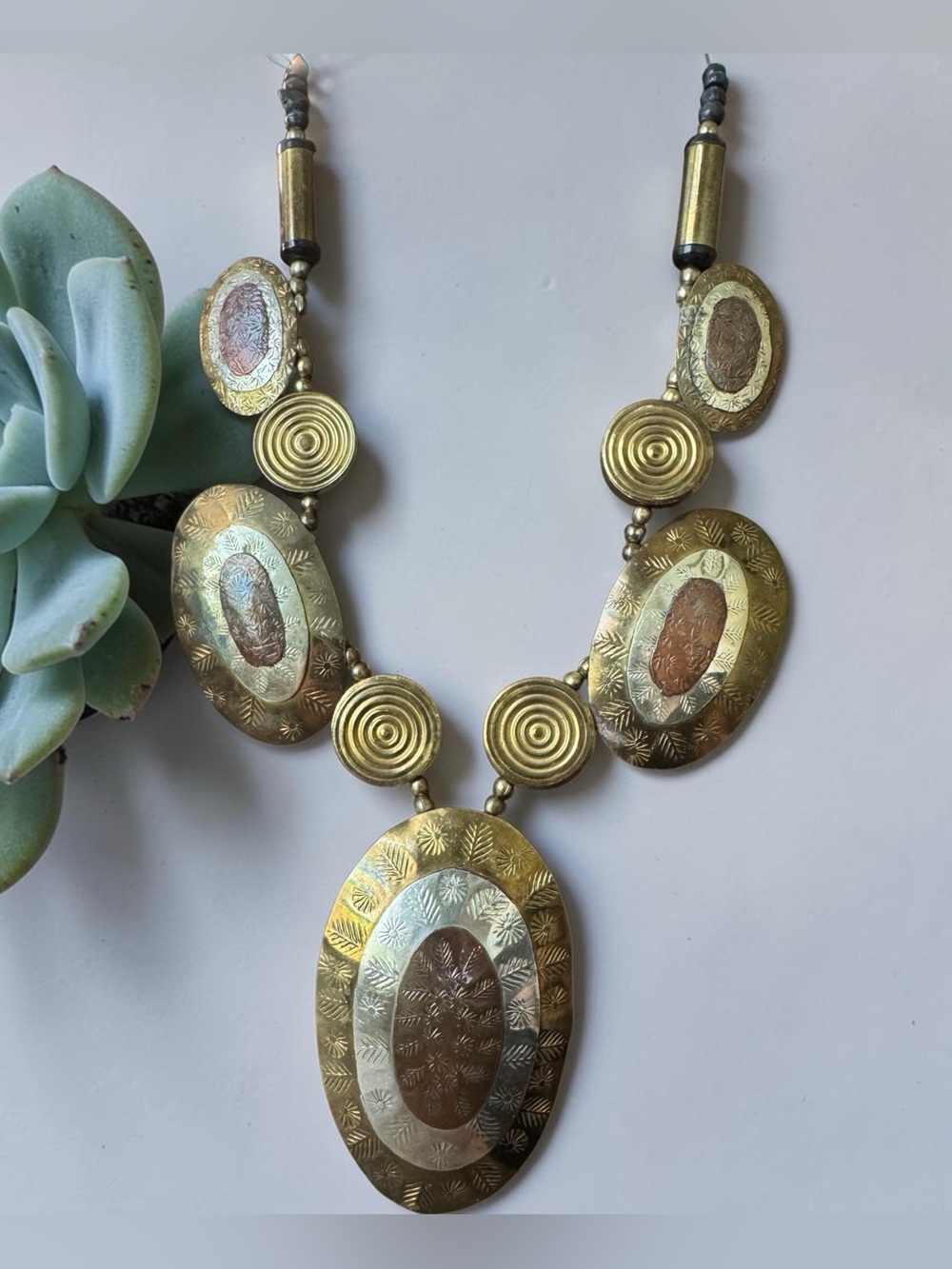 Handcrafted Mixed Metals Medallion Statement Necklace - SKU DR